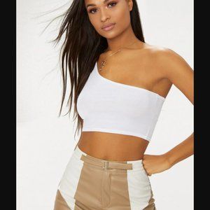 Basic White One Shoulder Crop Top